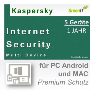 Kaspersky Internet Security Multi Device 5 Geräte Vollversion GreenIT 1 Jahr für Version 2017